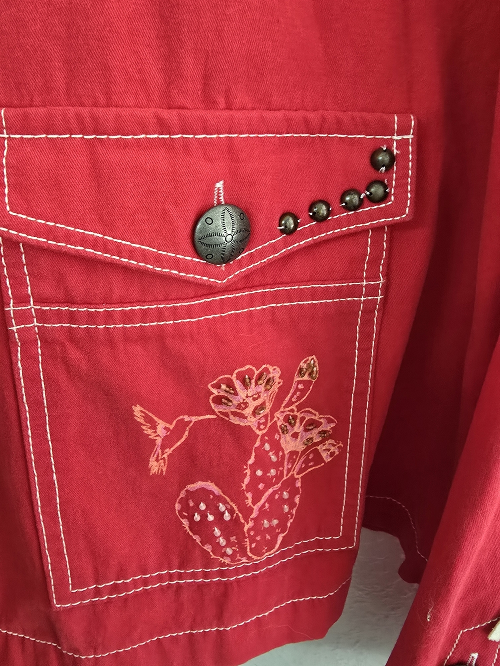 Double D Ranch Red Beaded Fringe Western Pictograph Zip Jacket Size 1X - Picture 7 of 15